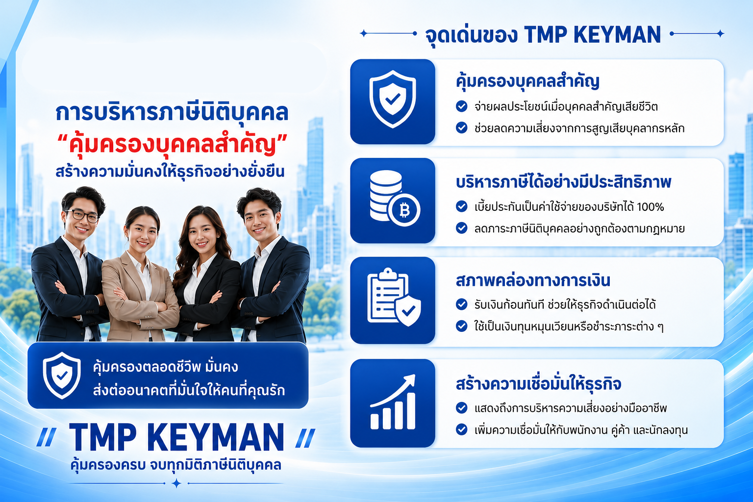TMP KEYMAN ประกันบุคคลสำคัญ สำหรับธุรกิจและนิติบุคคล บริหารความเสี่ยง พร้อมวางแผนภาษี